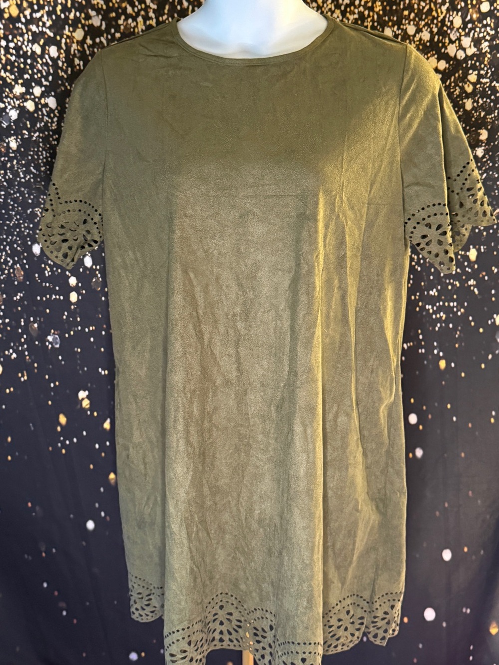 Olive Green Suede Dress With Cutout Detail